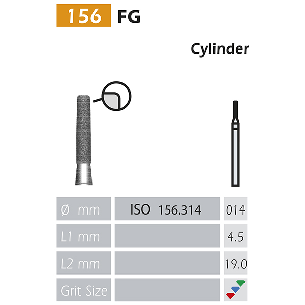 156-FG DIAMOND BURS Cylindrical flat tip